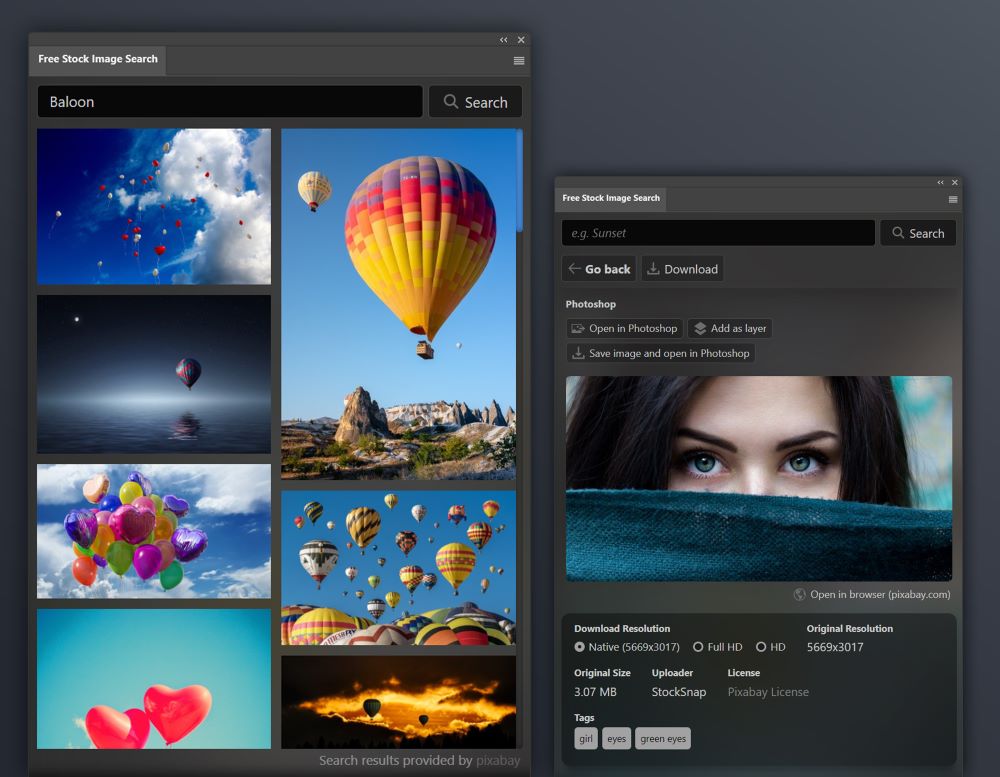 Screenshot Free Stock Image Search Extension