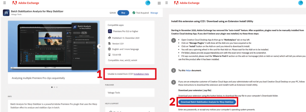 Download ZXP files from Adobe Exchange