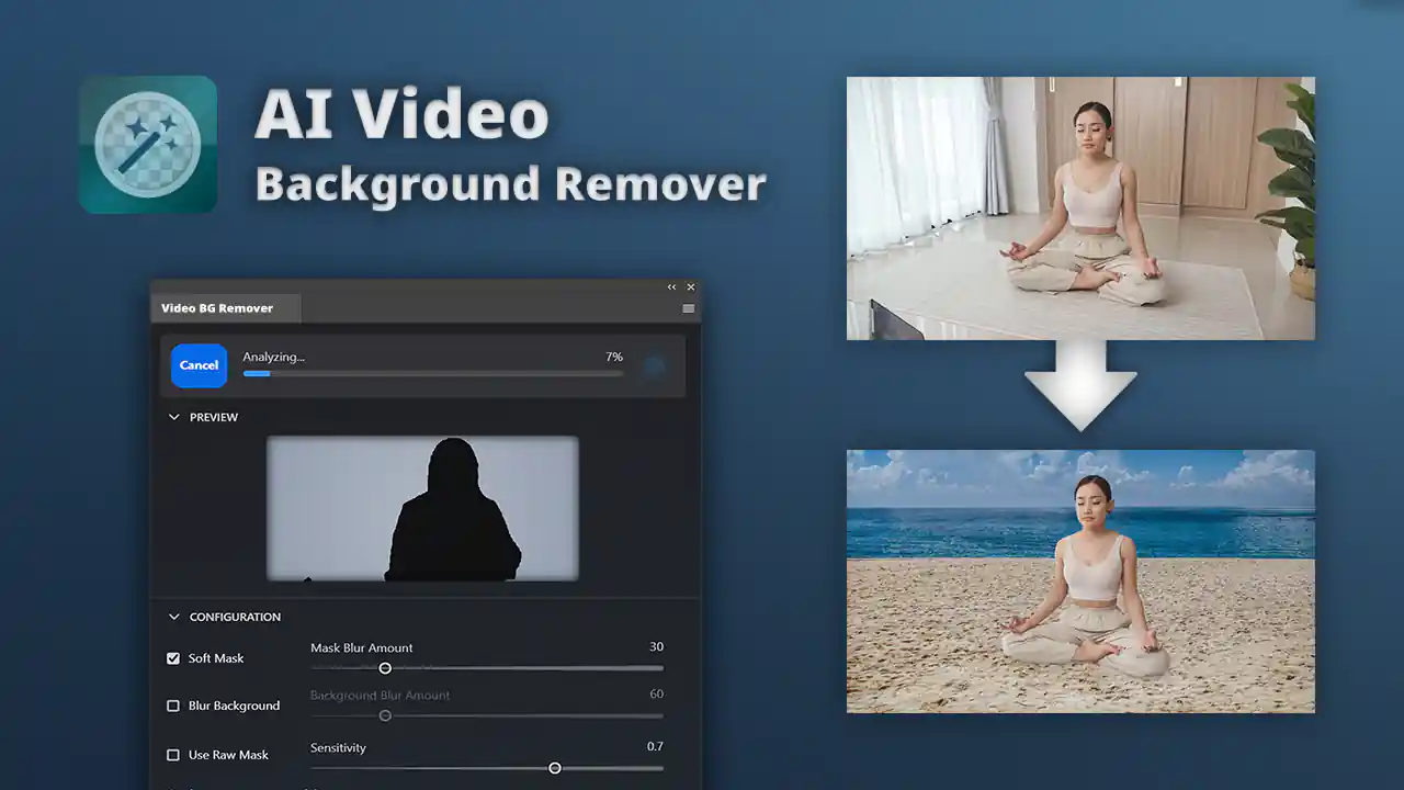 Vakago AI Background Remover extension: video background replacement in Adobe Premiere Pro and After Effects